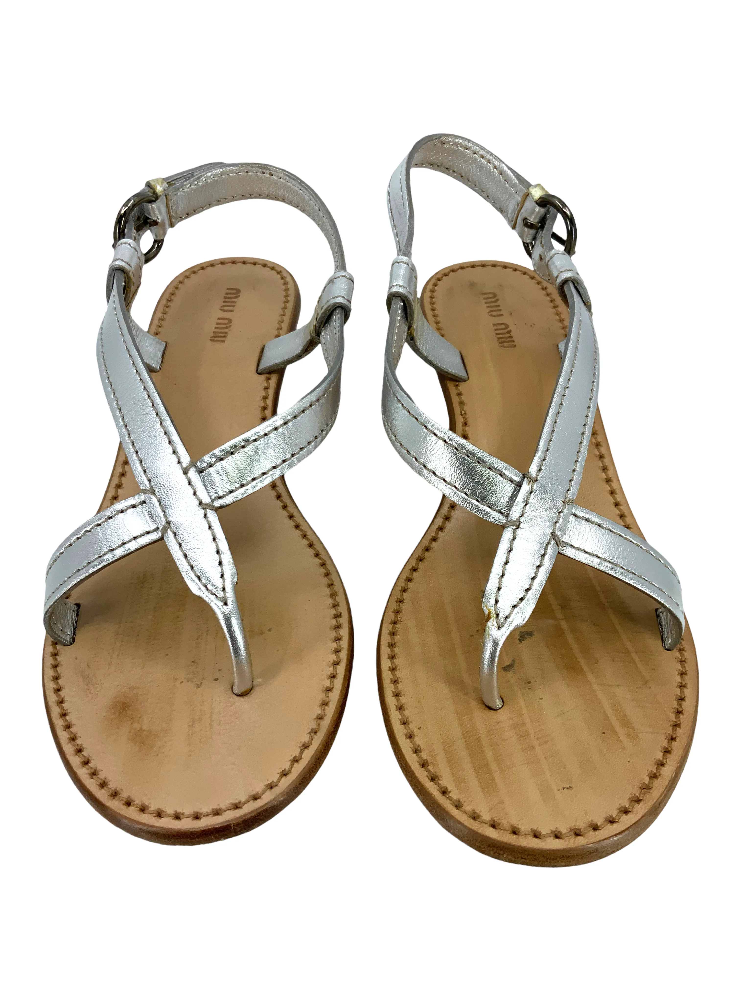 Miu Miu Leather Jeweled Heel Thong Sandals Size 8.5