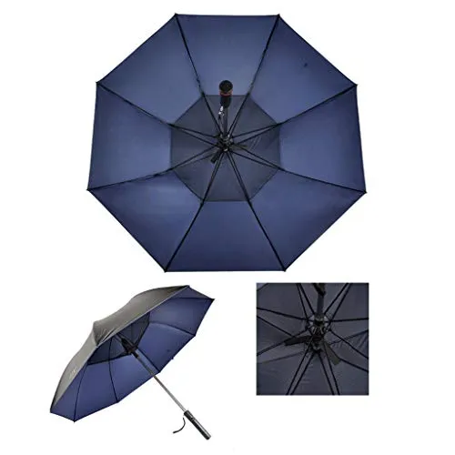 Mustbe Strong Golf Umbrella Built-In Fan, USB Charging Outdoor UV Protection Umbrella Windproof Waterproof Keeps You Cool for Holiday Beach, Travel,Blue