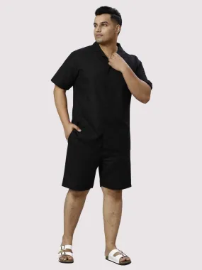 Nero Solid Black Half Co-ords Set Men's Plus Size