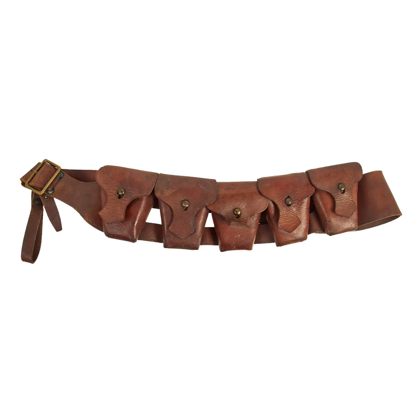 Original British WWI P-1903 Five Pocket Leather Cavalry Bandolier Dated 1915 by RH Long