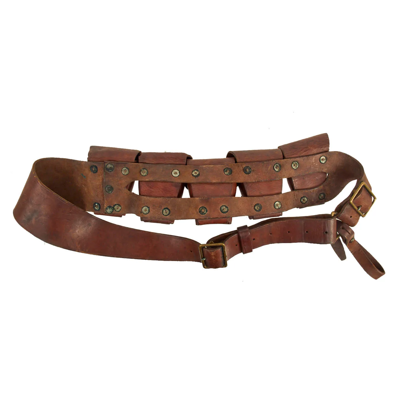 Original British WWI P-1903 Five Pocket Leather Cavalry Bandolier Dated 1915 by RH Long