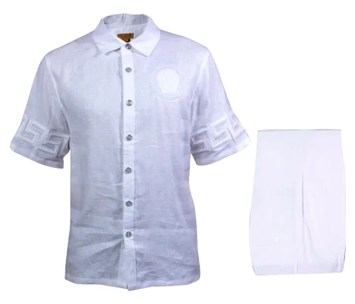 Prestige Men's Short sleeve white linen outfit men's casual walking suit