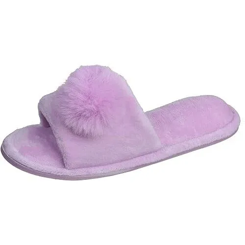 Pupeez Girl's Slipper Lovely Velvet Pom-pom Open Toe Kids House Slides