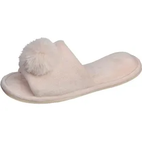 Pupeez Girl's Slipper Lovely Velvet Pom-pom Open Toe Kids House Slides