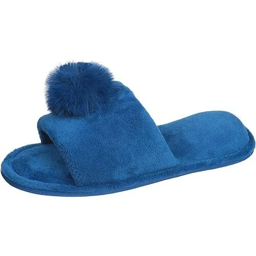 Pupeez Girl's Slipper Lovely Velvet Pom-pom Open Toe Kids House Slides