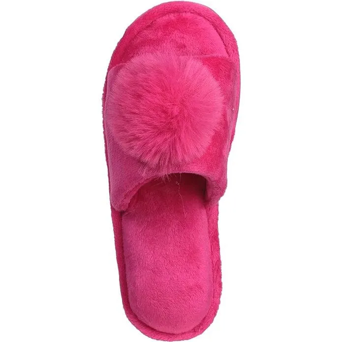 Pupeez Girl's Slipper Lovely Velvet Pom-pom Open Toe Kids House Slides