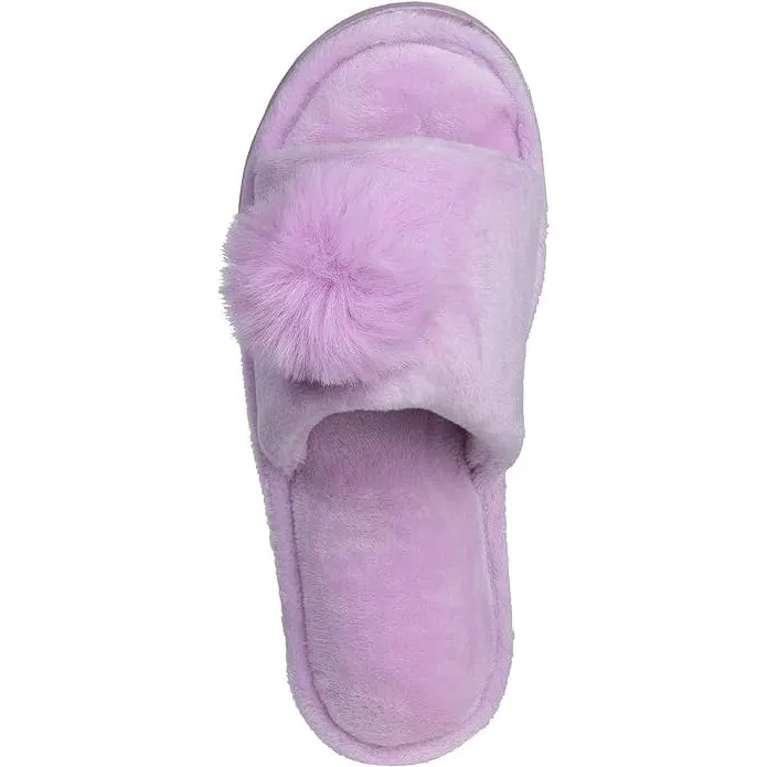 Pupeez Girl's Slipper Lovely Velvet Pom-pom Open Toe Kids House Slides