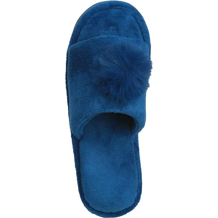 Pupeez Girl's Slipper Lovely Velvet Pom-pom Open Toe Kids House Slides