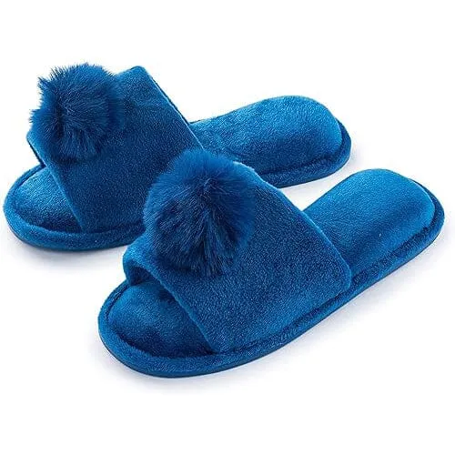 Pupeez Girl's Slipper Lovely Velvet Pom-pom Open Toe Kids House Slides