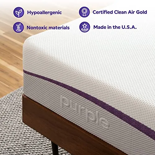 Purple Mattress - Queen, GelFlex Grid, Better Than Memory Foam, Temperature Neutral, Responsiveness, Breathability, Made in USA