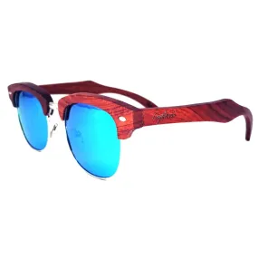 Real Sandalwood Sunglasses, Ice Blue Polarized Lenses, Club Style