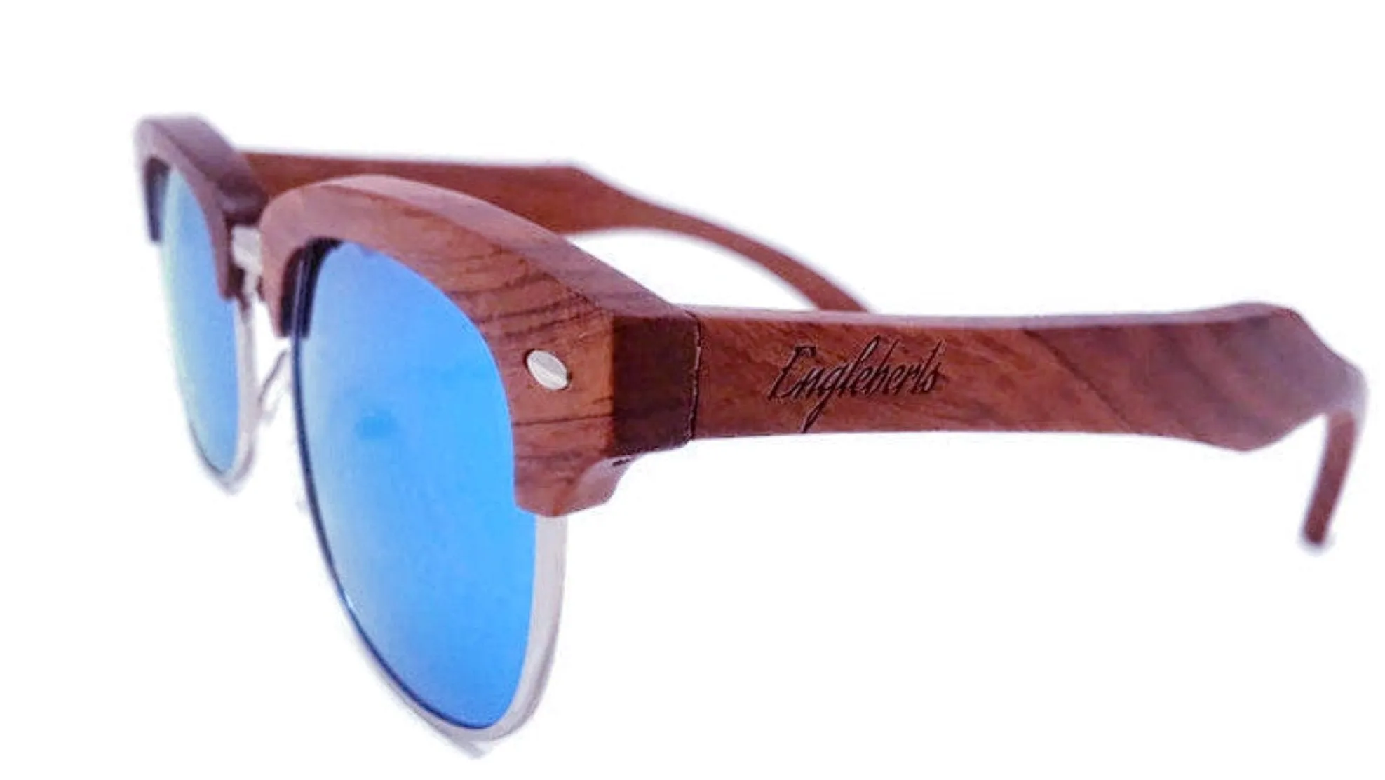 Real Sandalwood Sunglasses, Ice Blue Polarized Lenses, Club Style