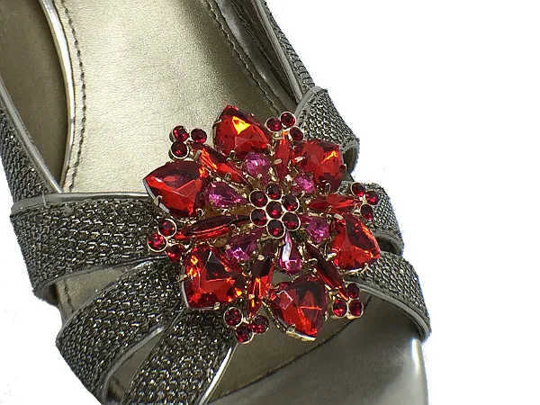 Red Colorful Flower Crystal Shoe Clip