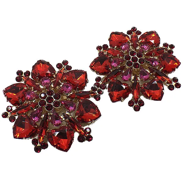 Red Colorful Flower Crystal Shoe Clip