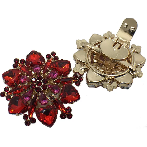 Red Colorful Flower Crystal Shoe Clip