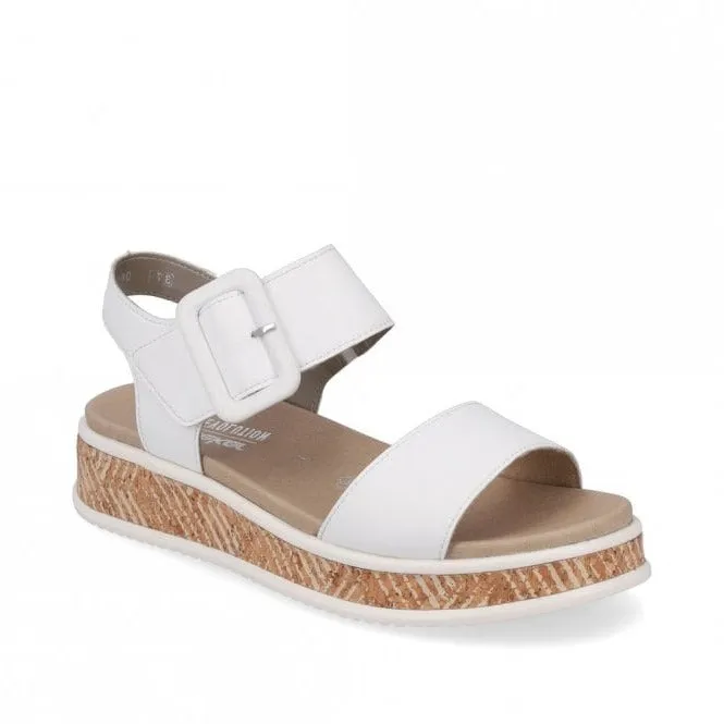 Rieker Evolution W0800-80 White Leather Low Wedge Sandals