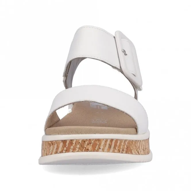 Rieker Evolution W0800-80 White Leather Low Wedge Sandals