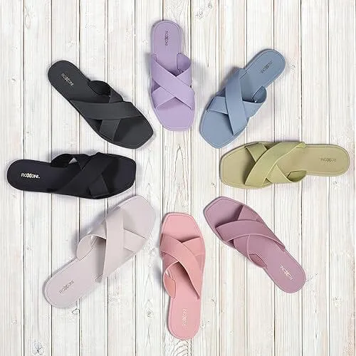 Roxoni Women Slippers Shower Pool Sandals Criss Cross Bathroom Quick Drying Slippers