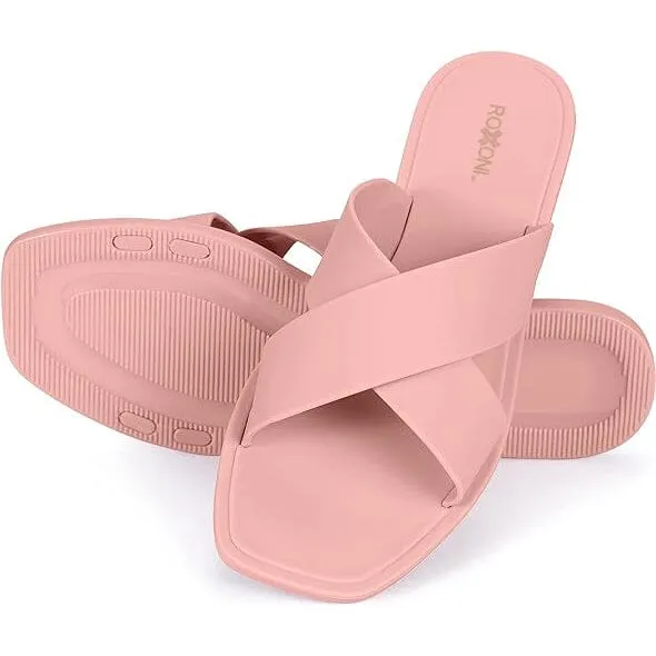 Roxoni Women Slippers Shower Pool Sandals Criss Cross Bathroom Quick Drying Slippers