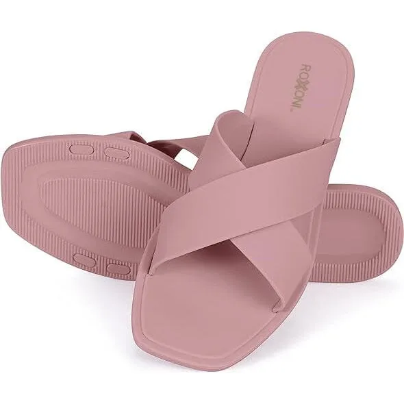 Roxoni Women Slippers Shower Pool Sandals Criss Cross Bathroom Quick Drying Slippers