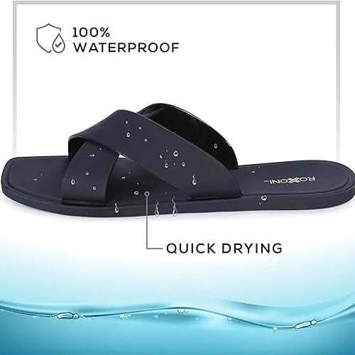 Roxoni Women Slippers Shower Pool Sandals Criss Cross Bathroom Quick Drying Slippers