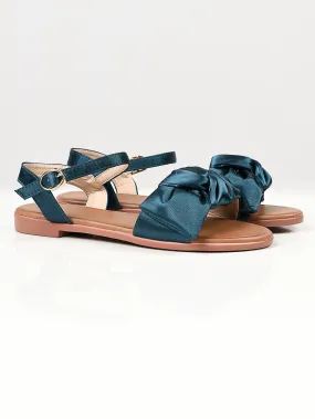 Satin Bow Sandals - Green