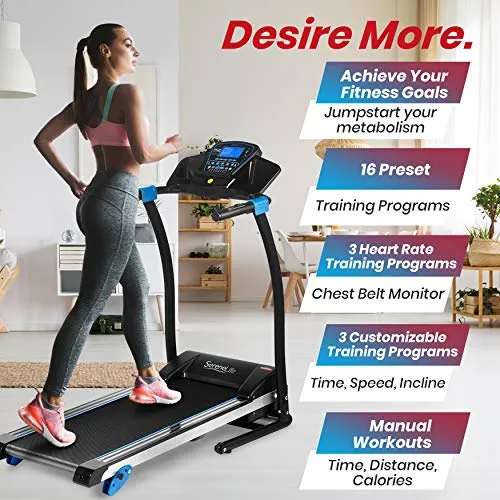 SereneLife Smart Digital Folding Treadmill - Electric Foldable Exercise Fitness Machine, Large Running Surface, 3 Incline Settings, 16 Preset Program, Downloadable Sports App for Running & Walking - SLFTRD25, 54.7 x 26.7 x 49.6 Inch