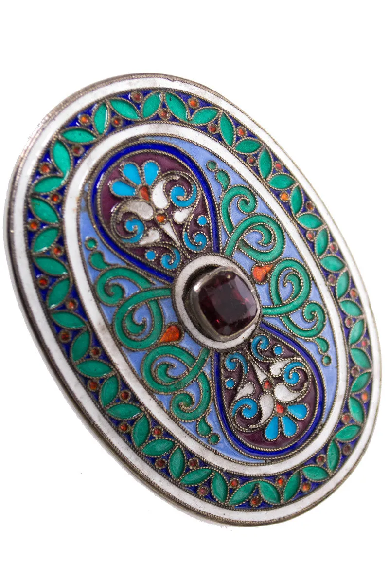 Signed rare Antip Kuzmichev Moscow 19th Century Russian Enamel buckle