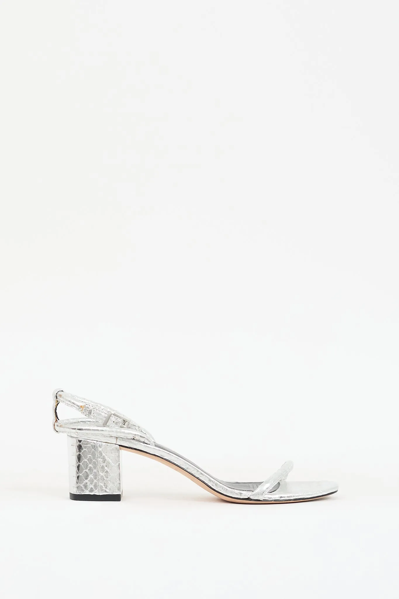 Silver Textured Leather Ankle Strap Sandal