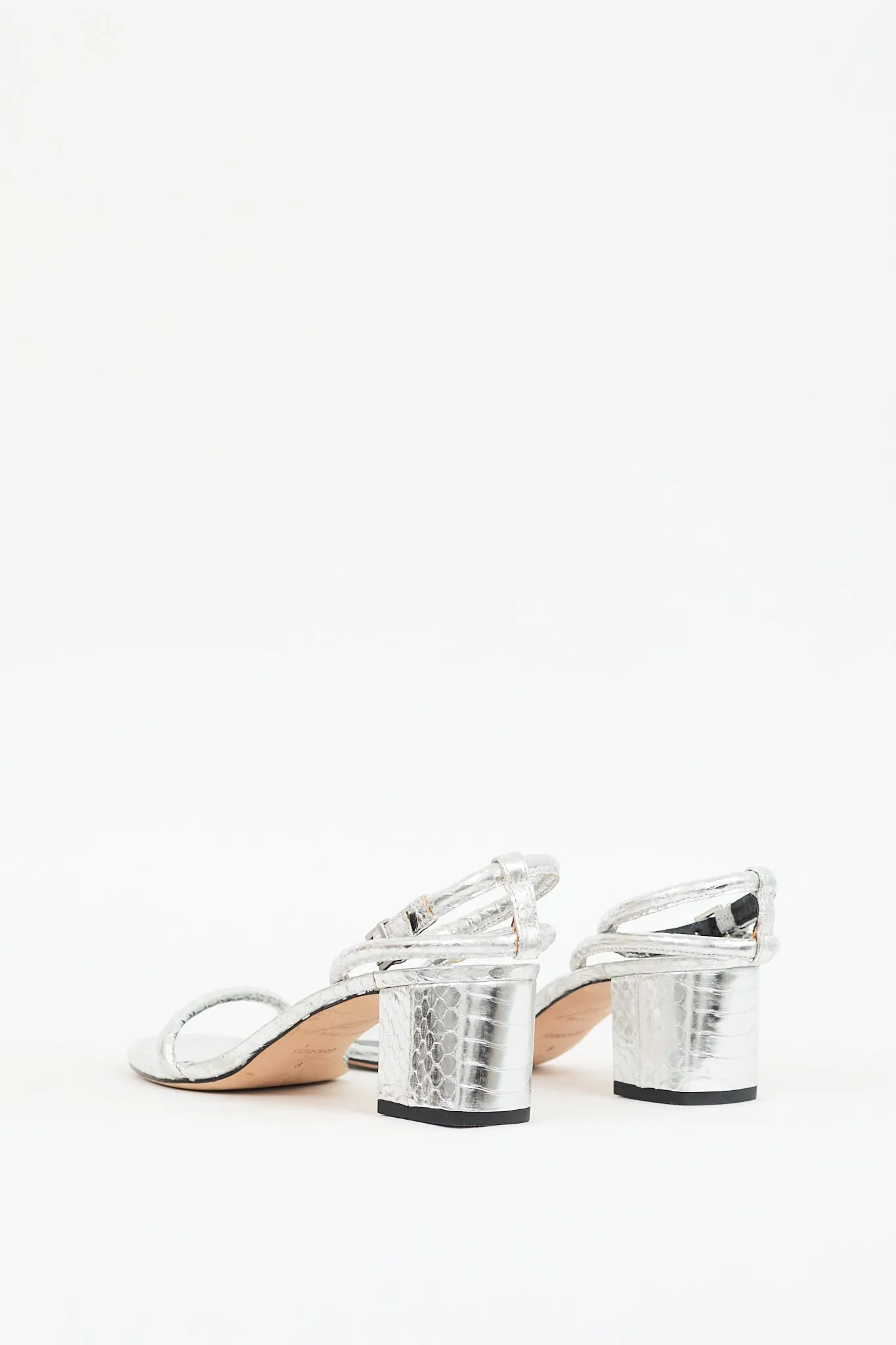 Silver Textured Leather Ankle Strap Sandal