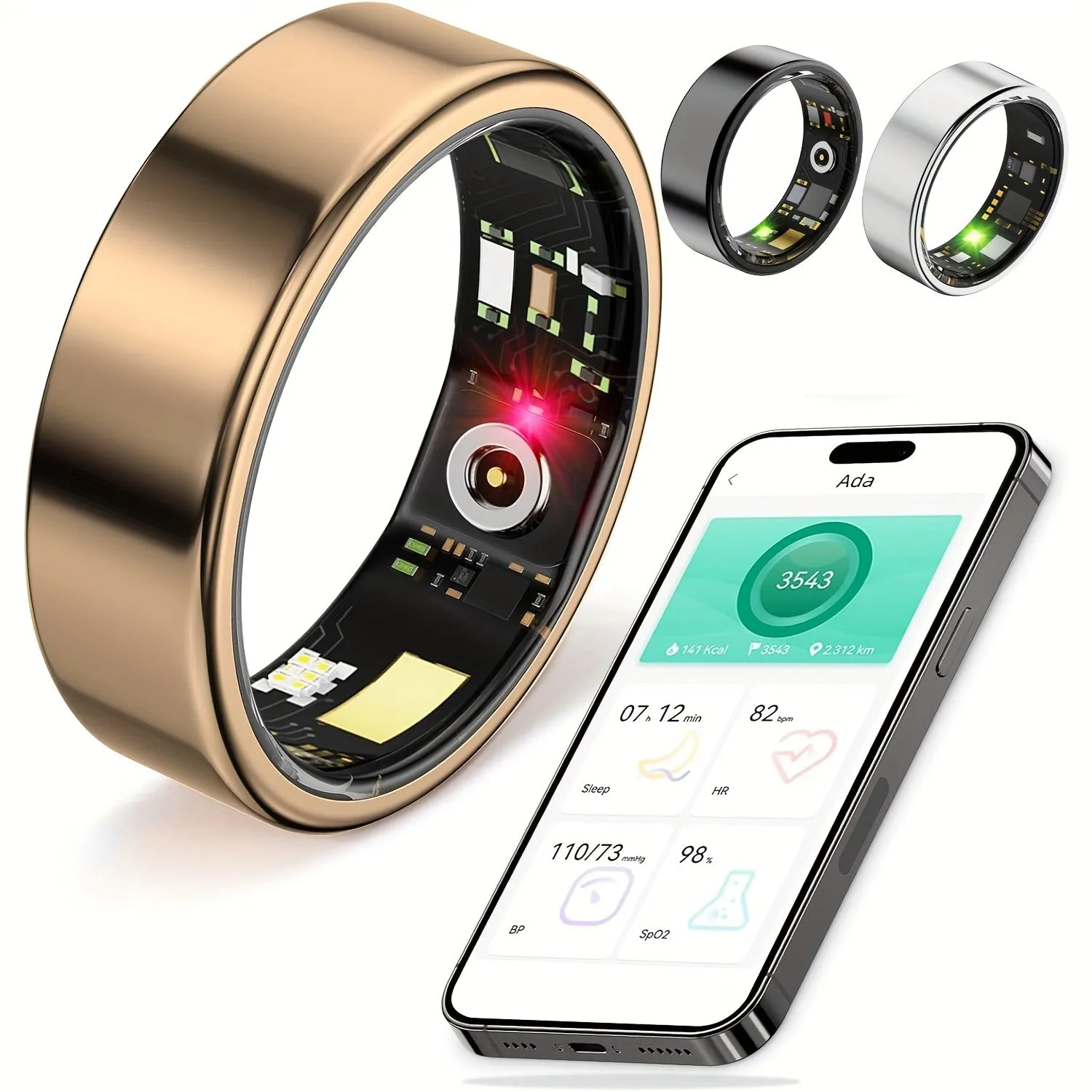 Smart Ring for Women & Men – Activity Tracker with Steps, Distance, Calories, Sleep Monitoring, IP68 Waterproof – Perfect for iPhone & Android – Christmas Stocking Filler