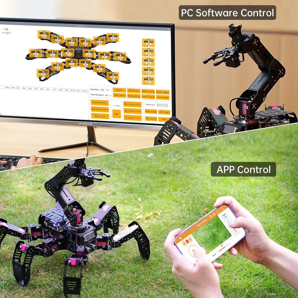 SpiderPi Pro: Hiwonder Hexapod Robot with AI Vision Robotic Arm Powered by Raspberry Pi 5