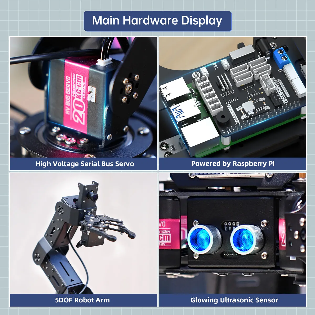 SpiderPi Pro: Hiwonder Hexapod Robot with AI Vision Robotic Arm Powered by Raspberry Pi 5