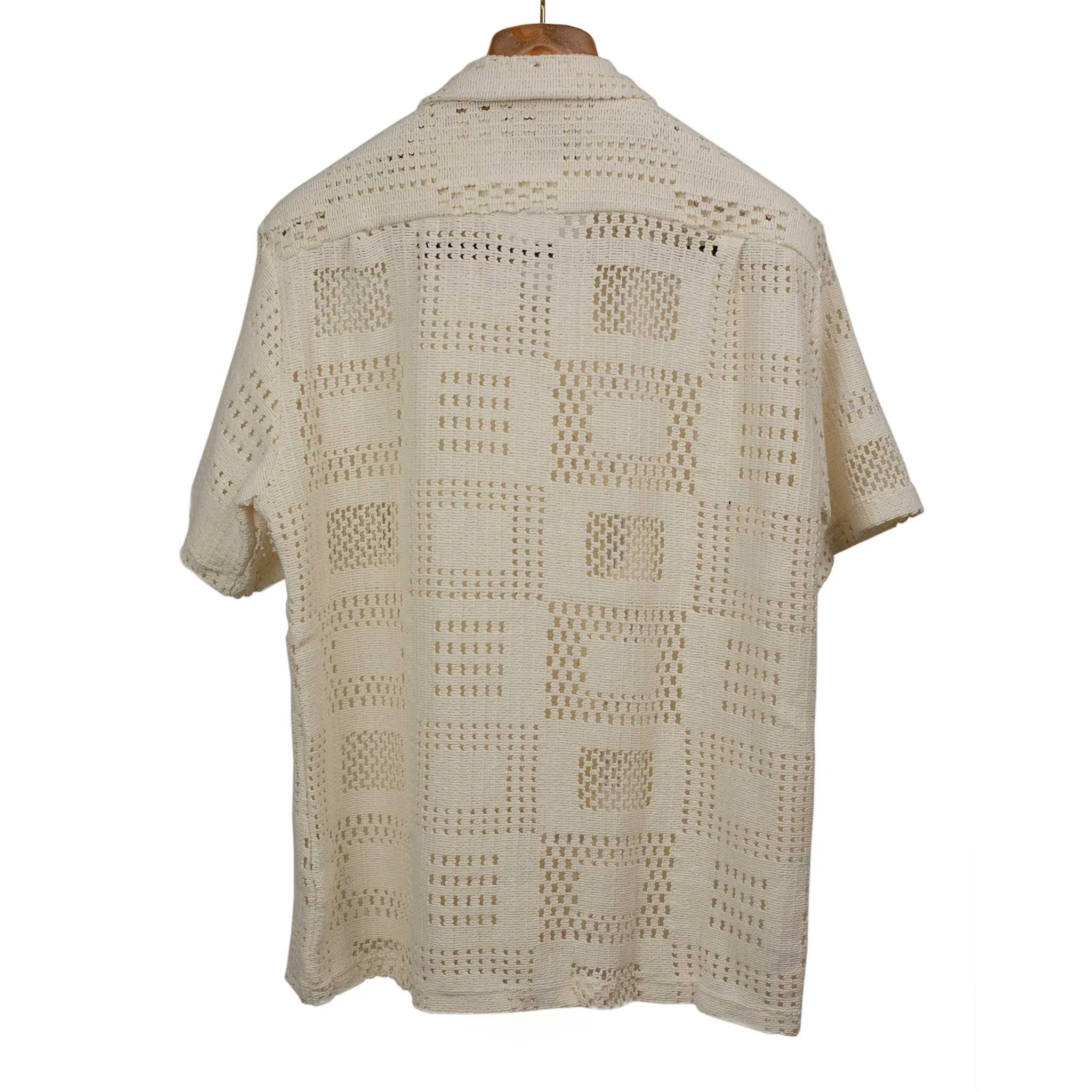 Square Knit camp collar shirt in ecru cotton mix