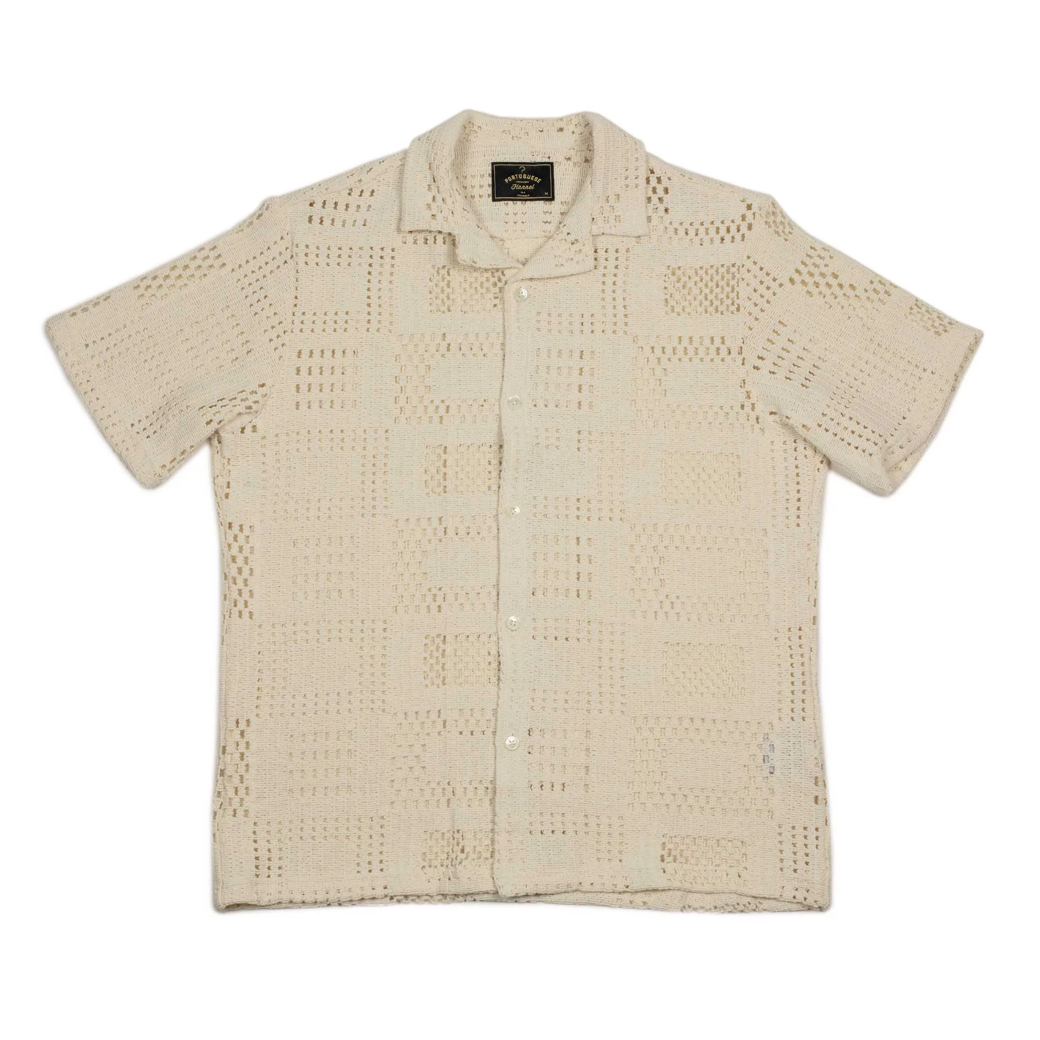 Square Knit camp collar shirt in ecru cotton mix