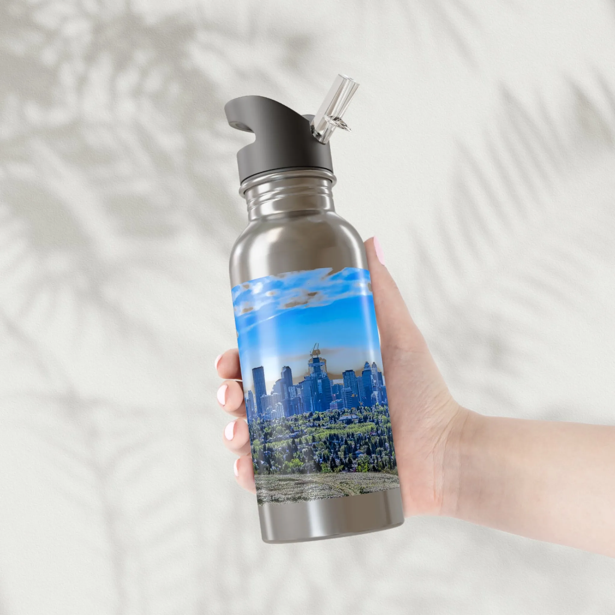 Stainless Steel Water Bottle With Straw, 20oz - Downtown Calgary Nose Hill Park HDR Featured Photo