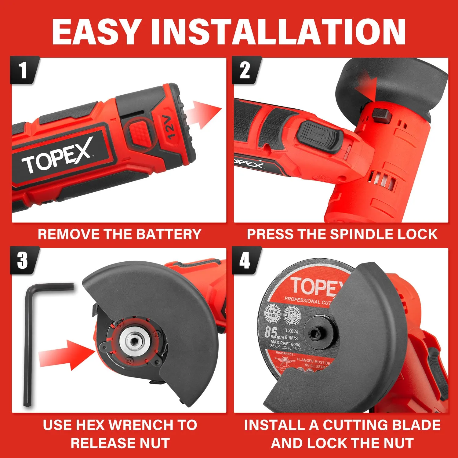 TOPEX 12V Cordless Rotary Tool Speed 5000-25000rpm With 12V Cordless Angle Grinder,12V 2.0Ah Lithium-Ion Battery&14.4V /0.4A charger