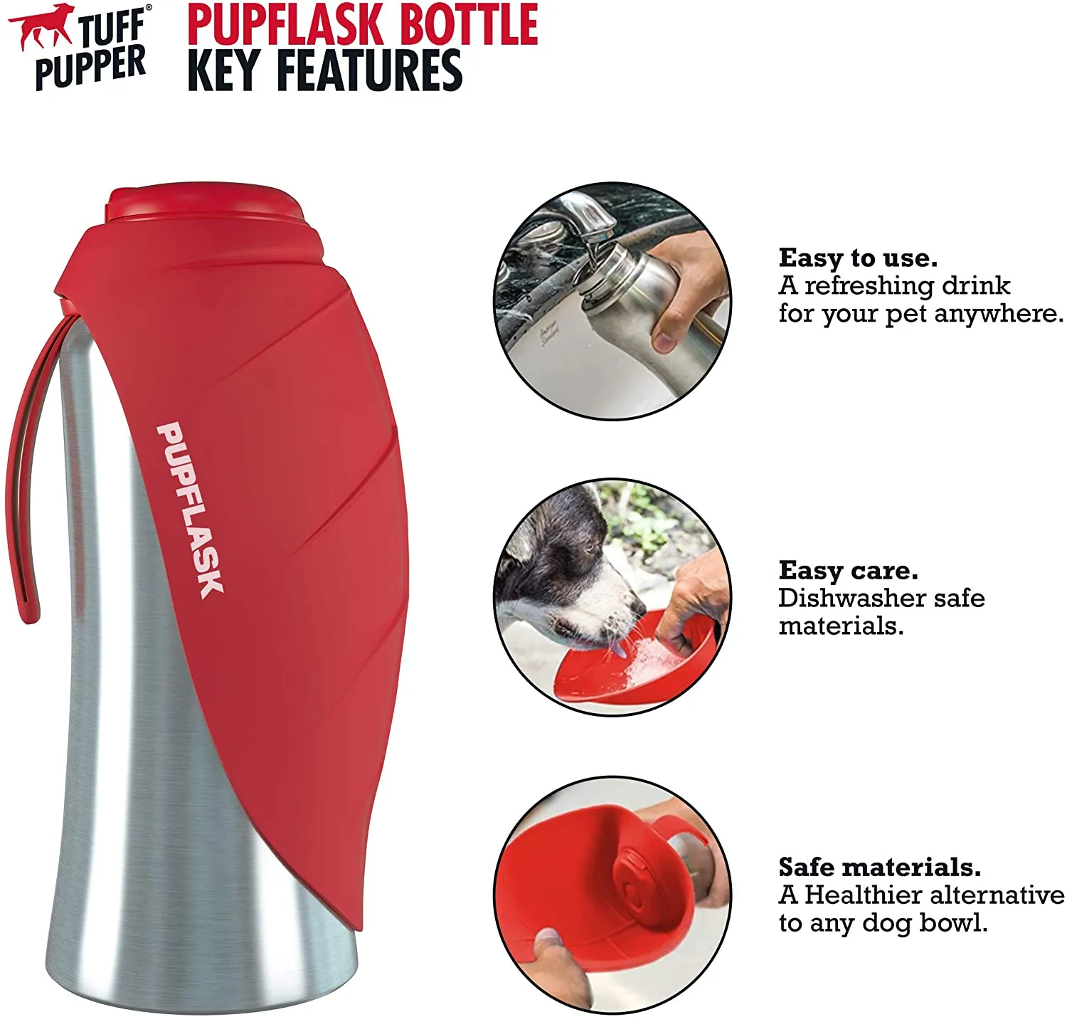 Tuff Pupper Pupflask Portable Water Bottle | 27 or 40 OZ Stainless Steel | Convenient Dog Travel Water Bottle Keeps Pup Hydrated | Portable Dog Water Bowl & Travel Water Bottle for Dogs