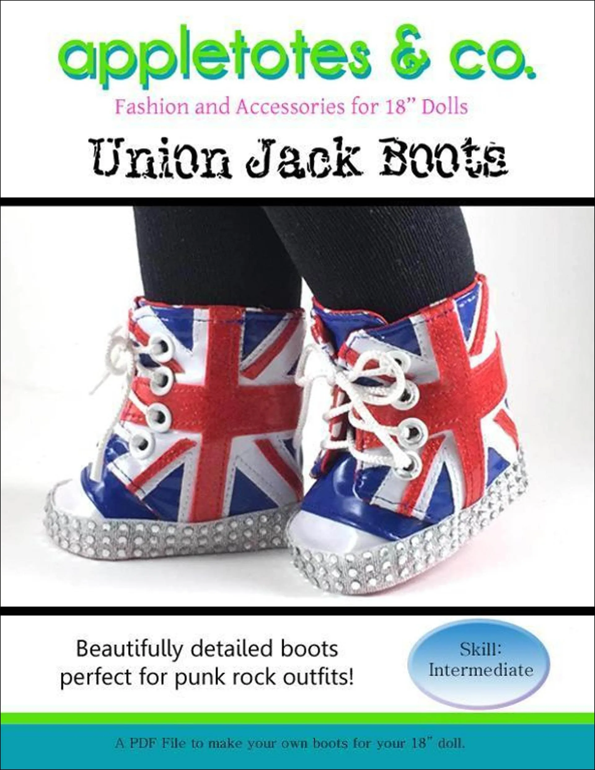 Union Jack Boots Sewing Pattern for 18 Inch Dolls