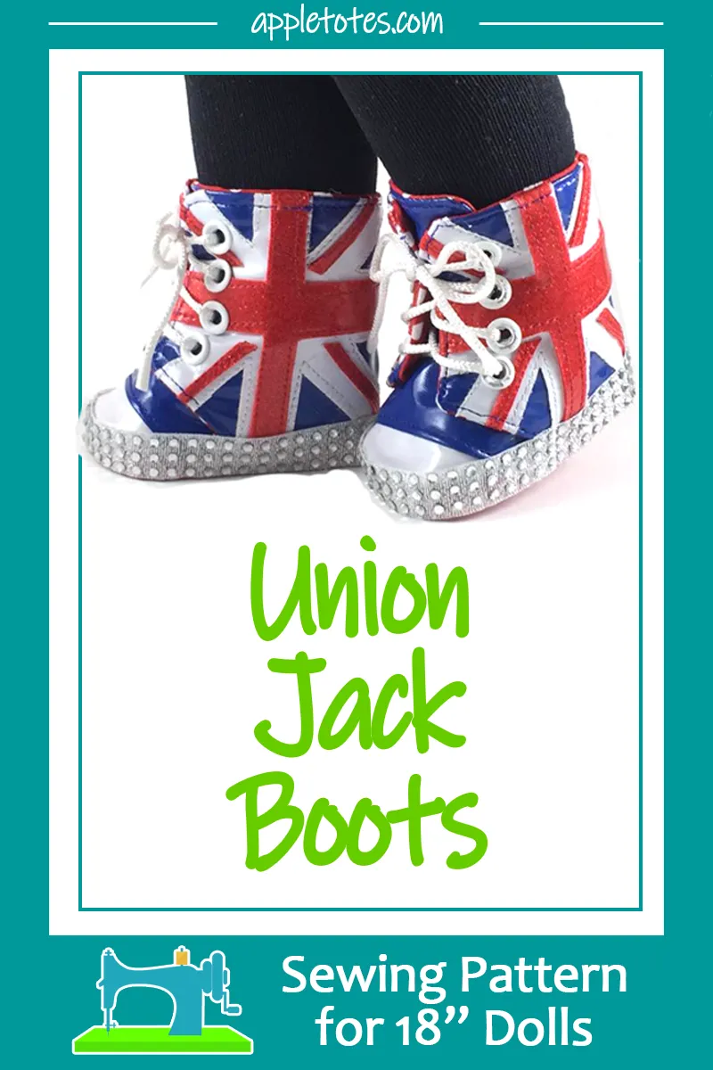 Union Jack Boots Sewing Pattern for 18 Inch Dolls