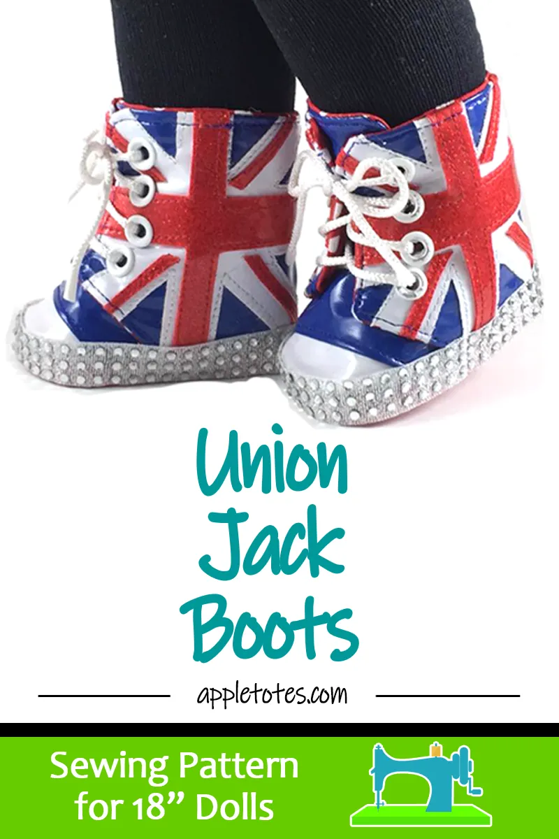 Union Jack Boots Sewing Pattern for 18 Inch Dolls