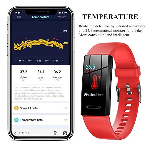 V100S Fitness Tracker with Body Temperature Heart Rate Blood Pressure Sleep Health Monitor, Activity Tracker, Step Calorie Counter Pedometer Watch for Men Women Teens (Red)