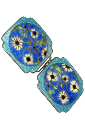 Vintage buckle Czechoslovakia cloisonne enamel 2 piece belt sash buckle