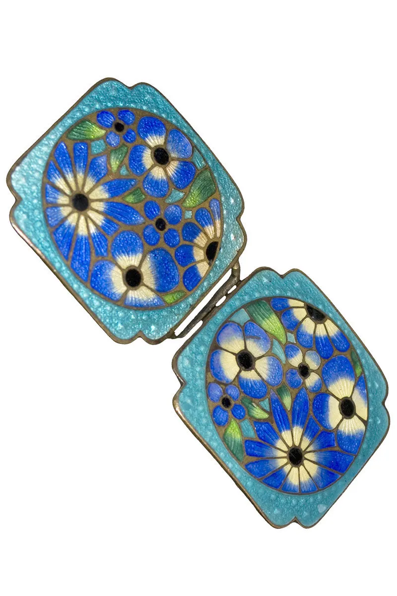 Vintage buckle Czechoslovakia cloisonne enamel 2 piece belt sash buckle