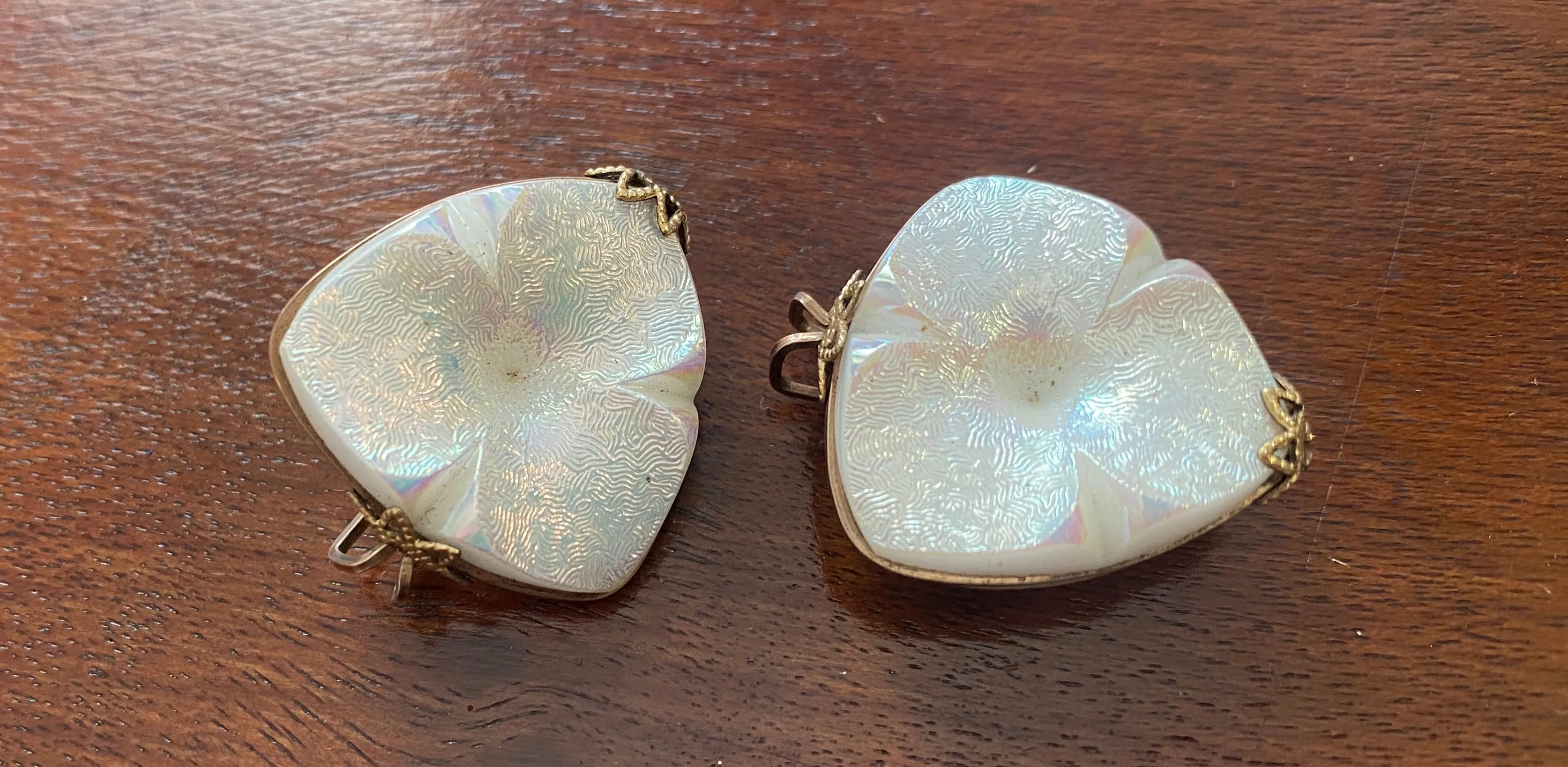 Vintage Iridescent Gold Tone Slide Earrings Shoe Clips