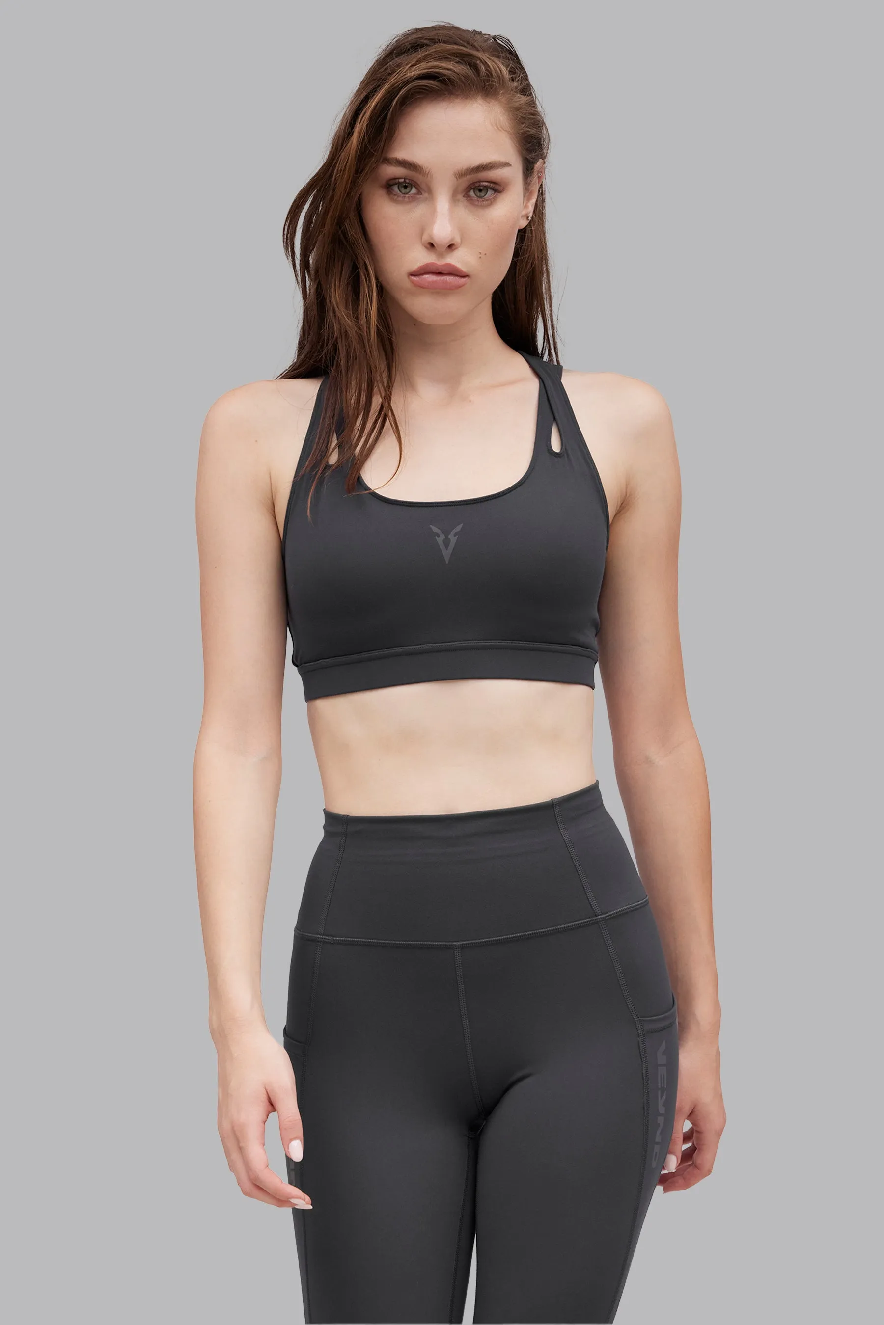 V_SCULPT® CUT OUT SPORTS BRA - Dark Gray